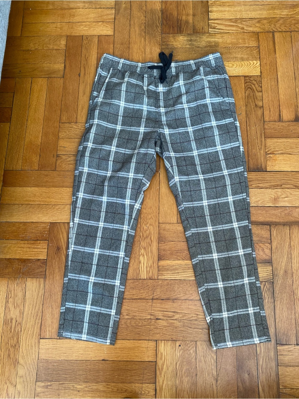 Lira Plaid Jogger Pants Men’s XL Brown Windowpane Drawstring Lounge Pants